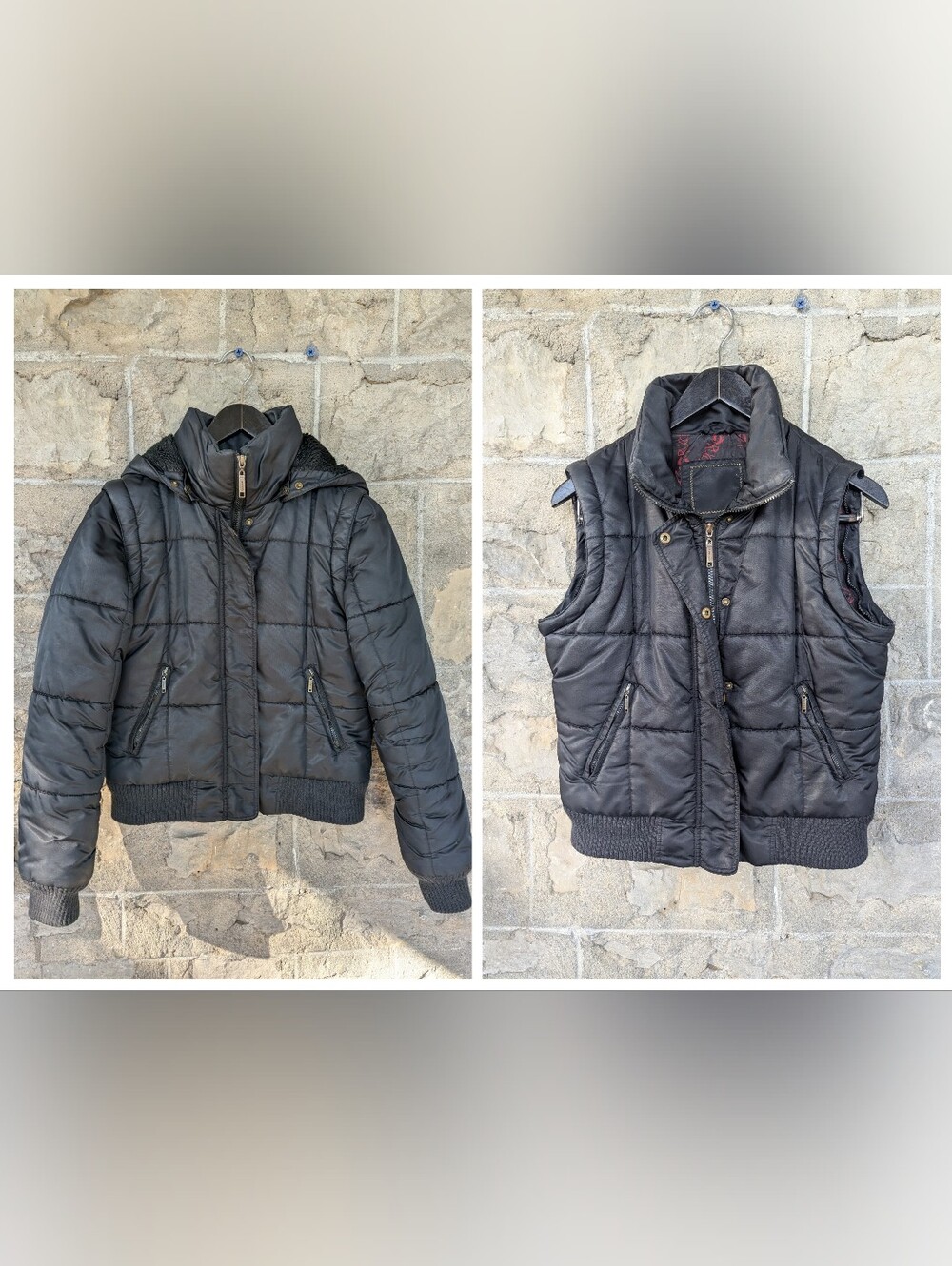 FIORUCCI - Vintage Very Rare Black Puffer Jacket with Hood and Removable Sleeves